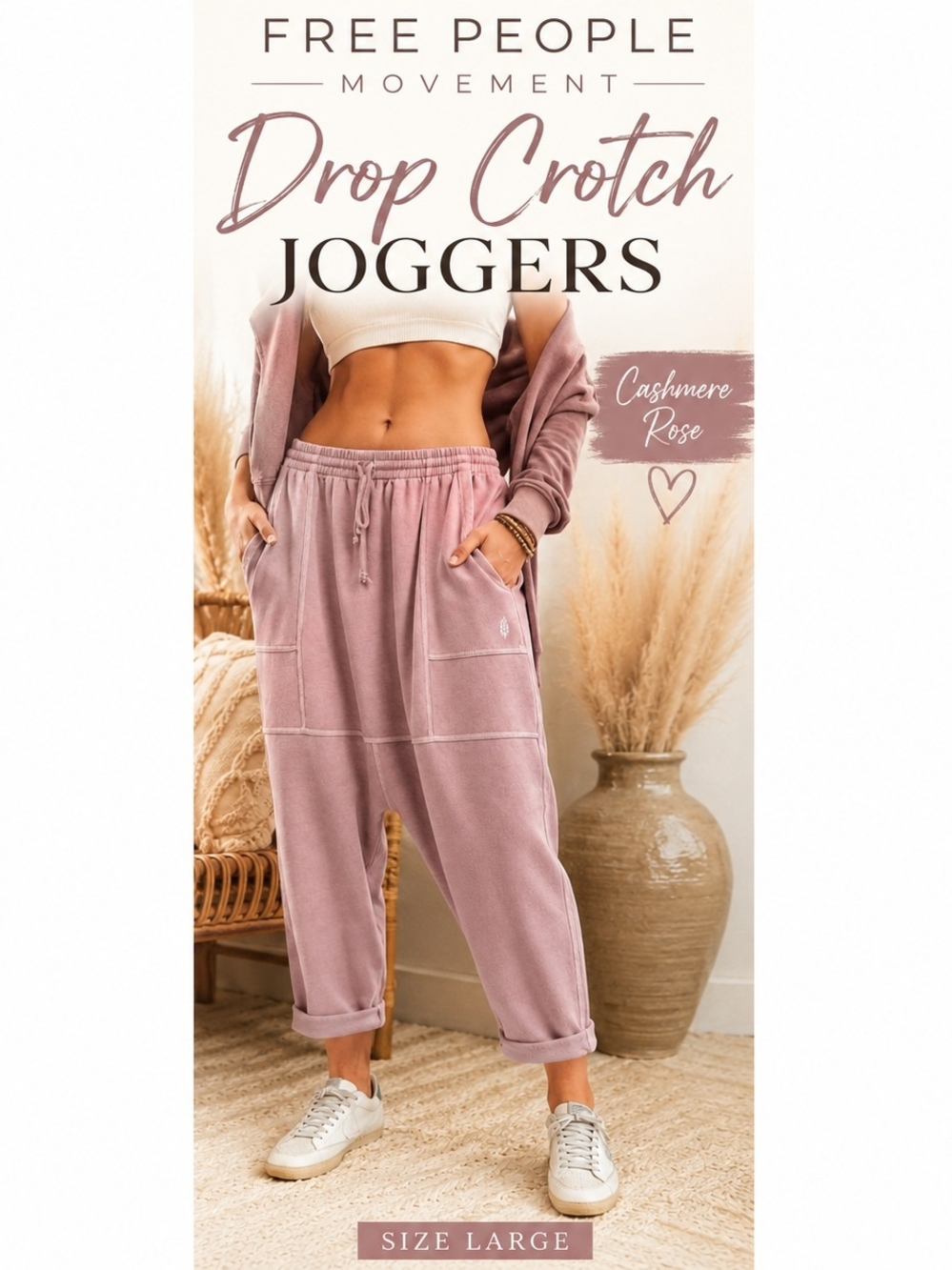 Free People Movement Cashmere Rose Drop Crotch Joggers Pink Lounge Sweatpants L
